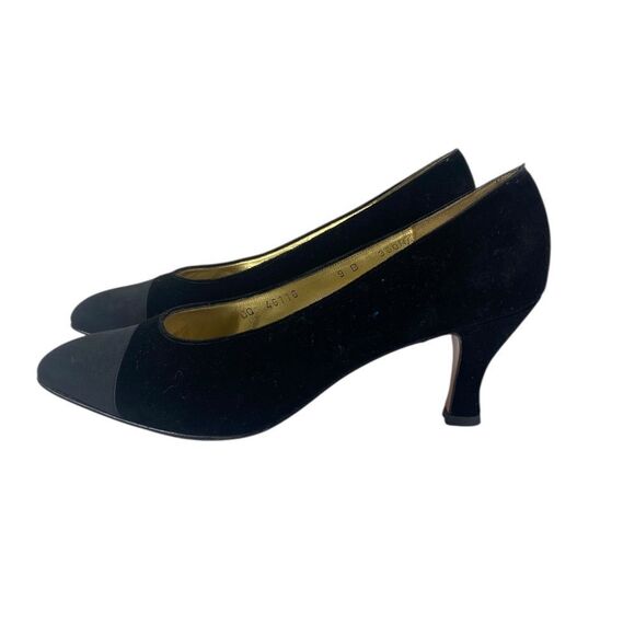 Ferragame 9B Black Pumps with kitten heel velvet w/silk toe - Picture 8 of 12